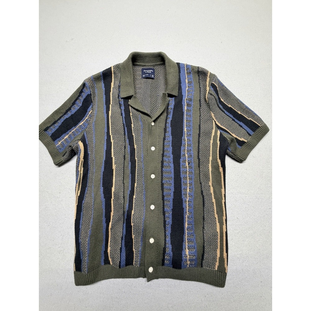 Vintage Abercrombie & Fitch‎ Knit Button Shirt Men's Y2K Striped Short Sweater M